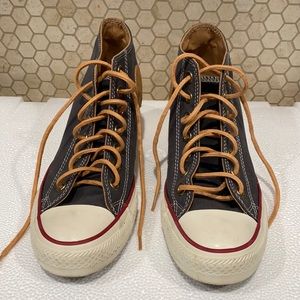 Gently used suede Converse hidden wedge All Stars with leather laces. Size 7.5